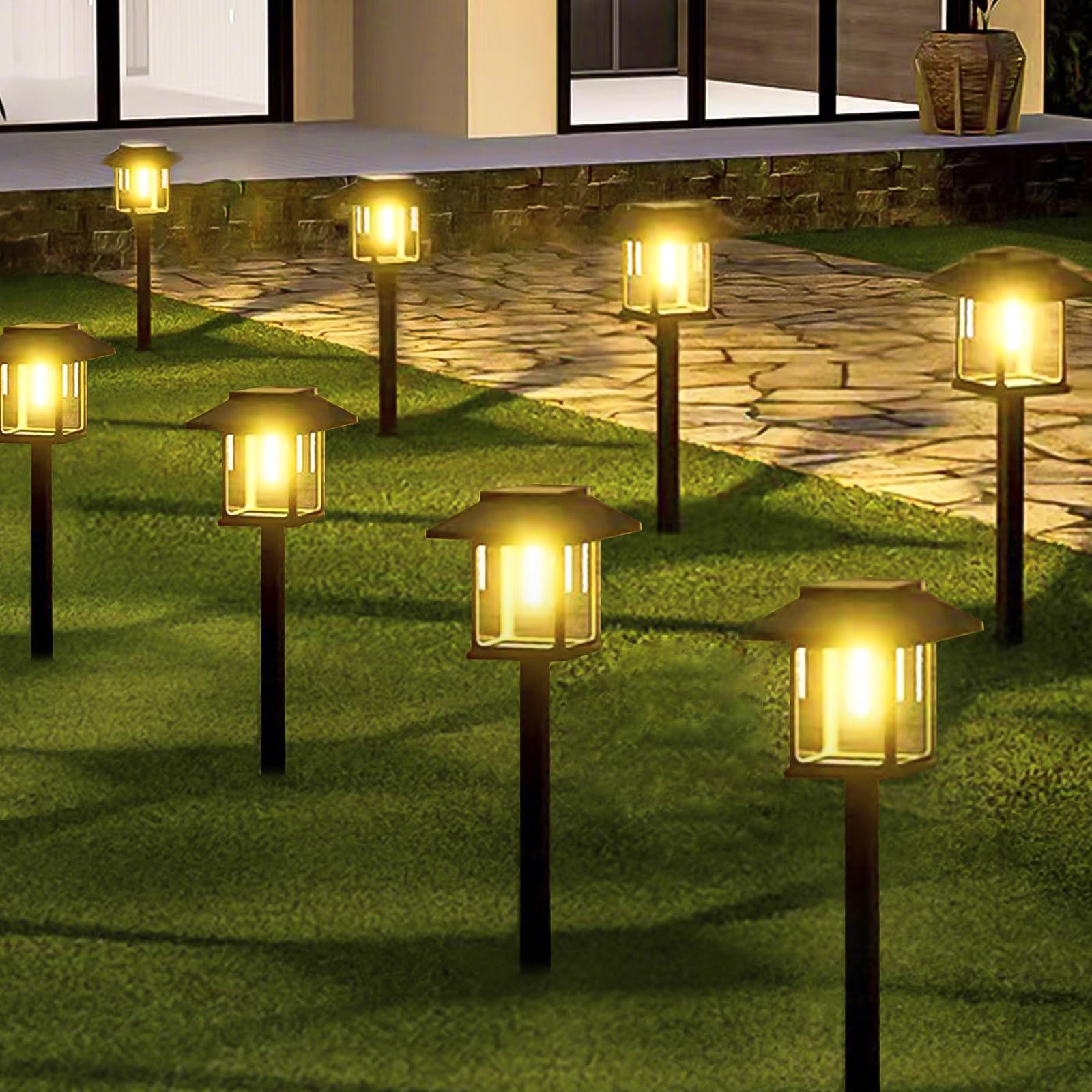 Photo 1 of 16-Pack Solar Lights Outdoor (Extra-Bright & Smart Auto On/Off), Solar Powered Garden Lights, Waterproof Solar Pathway Lights for Landscape, Path, Yard, Patio, Driveway, Walkway Decor (Warm White)
