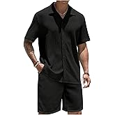 GORGLITTER Men's Linen Set Vacation Button Down Shirt and Shorts Sets Outfits