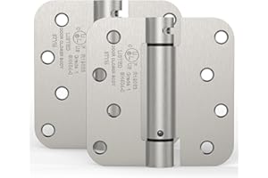 Treasem 2 Pack Self Closing Door Hinges, 4 Inch Spring Loaded Door Hinges, Adjustable Tension with 5/8'' Radius Corners, for Garage, Front, Back Doors, Left and Right Hand, UL Listed, Satin Nickel
