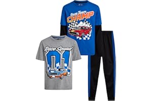 Pro Athlete Boys Tracksuit Set - 3 Piece Outfit with Tricot Jogger Pants Graphic Tee & Two Fer Shirt - Athletic Outfit (8-16)