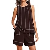 Majdan Womens 2 Piece Lounge Set Summer Shorts Set Sleeveless Tank Top Elastic Waist Shorts with Pockets