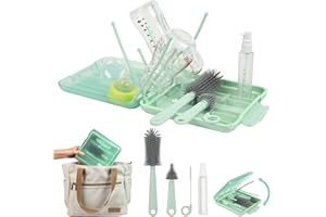 SMAHEAT 6 in 1 Bottle Cleaning Brush Set, Portable Bottle Cleaning kit,Capable of Drying Multiple Bottles simultaneously, Baby Essentials for Home and Travel(Green)