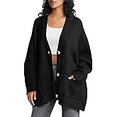 Saodimallsu Womens Checkered Sweater Color Block Plaid Oversized Cardigan Long Sleeve V Neck Button Down Knit Coats