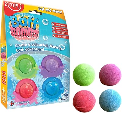 ZIMPLI 4 x Baff Bombz Colourful Fizzing Bath Bombs Kids Gift Set