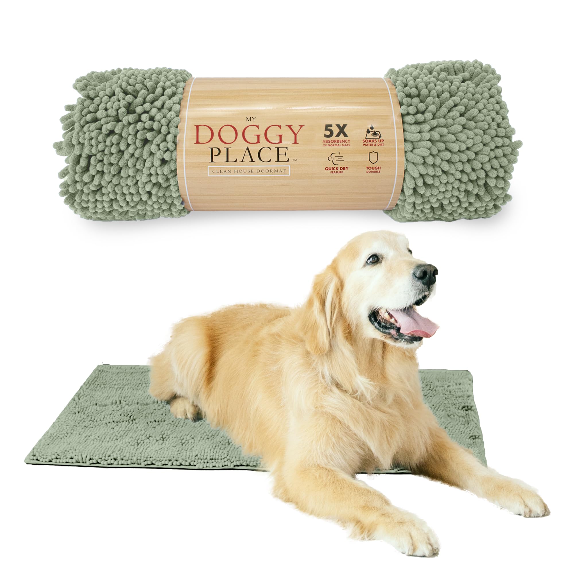 My Doggy Place Dog Mud Mat, 36" x 26" Sage – Thick Microfiber Entry Rug for Snow, Mud & Salt – Absorbent, Quick-Dry, Washer-Safe & Non-Slip, Large Image
