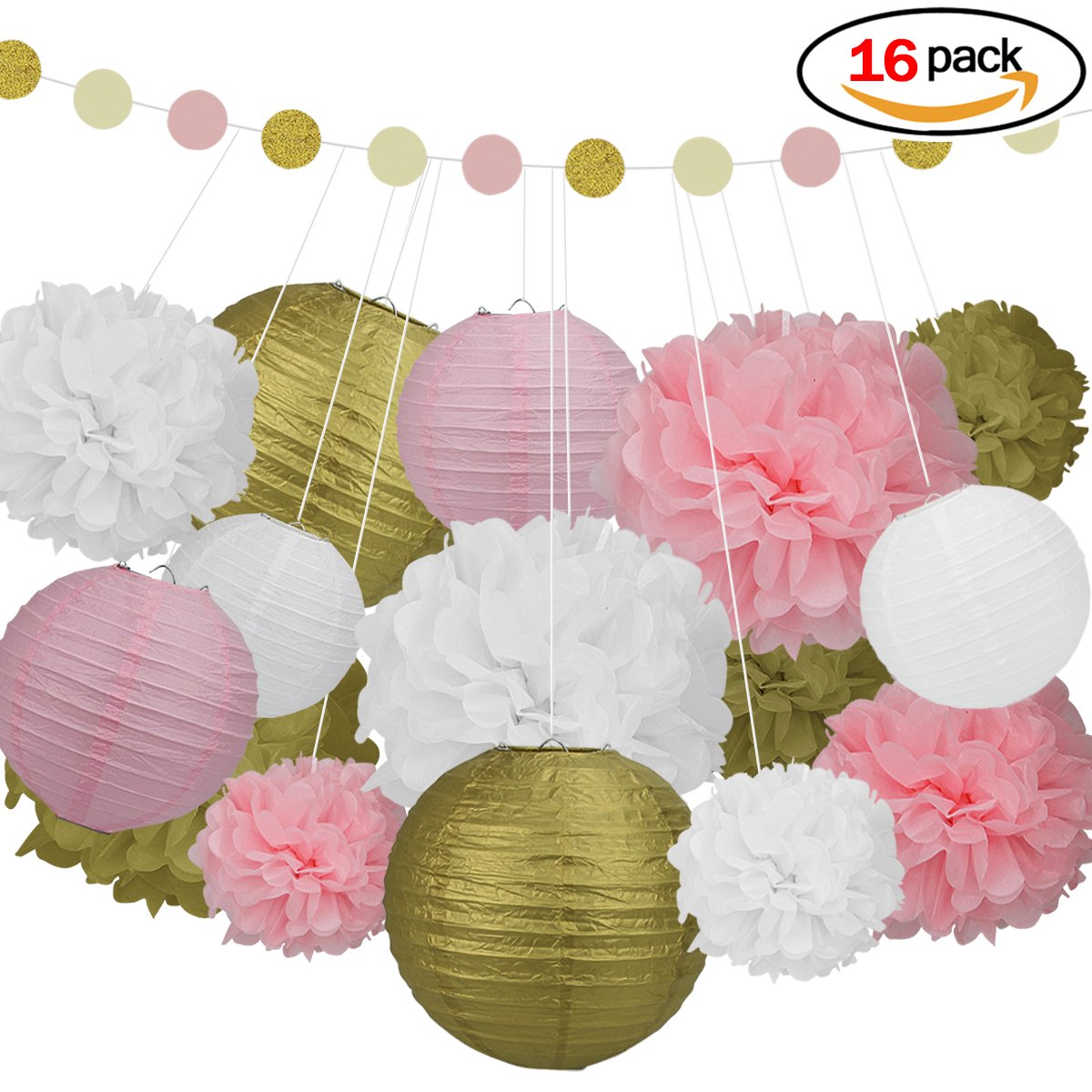 YaphteS Tissue and Paper Pom Poms decoration Colorful Paper Lantern and Pompoms Best for party and wedding decorations DIY Party Supplies