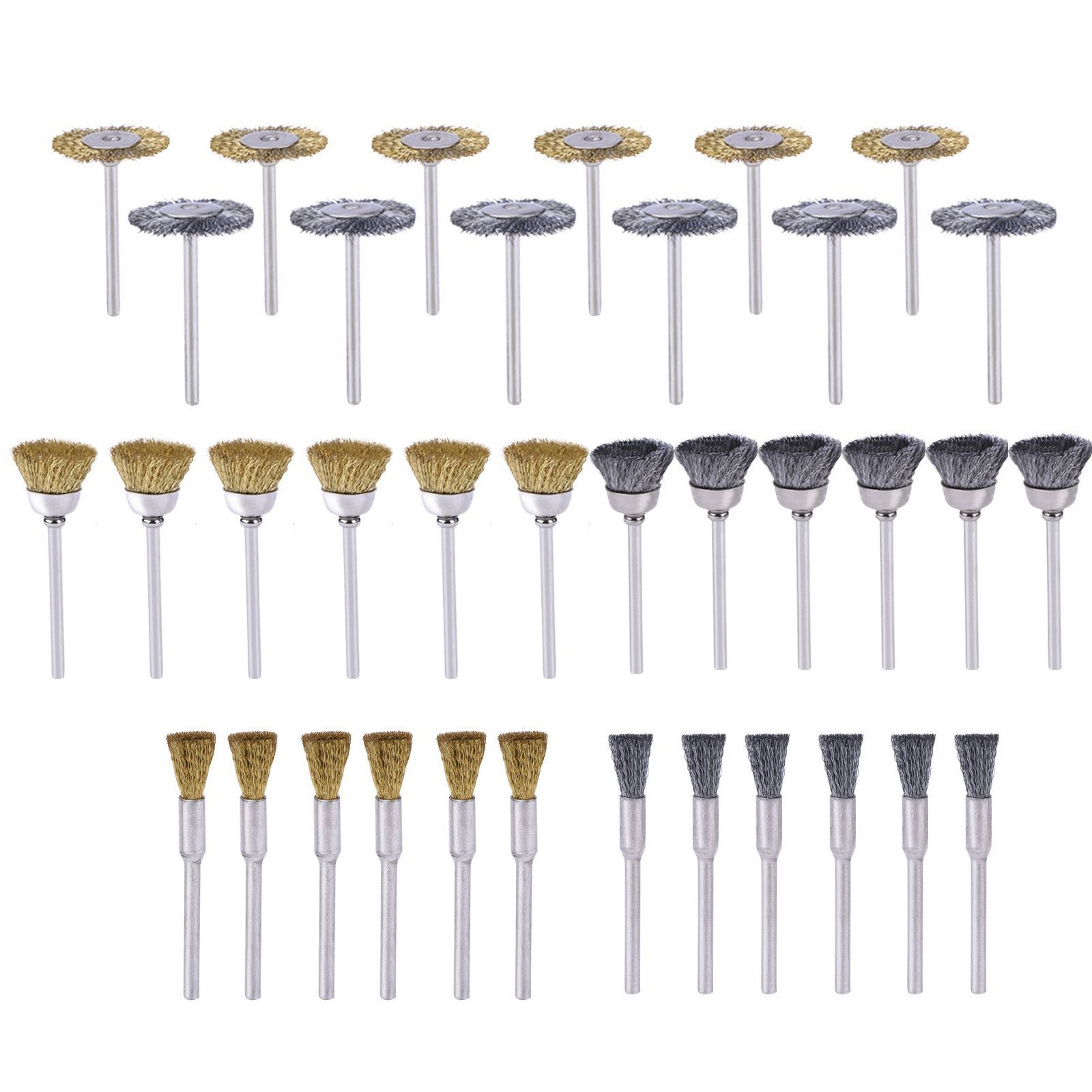 36Pcs Brass Steel Wire Wheel Buffing Polishing Brushes Pen Set Kit for Dremel Die Grinder Rotary Tools