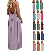 FENNIDICE Backless Cami Dresses for Women,Summer Sleeveless Casual House Dress - Solid Color Lounge Sundress