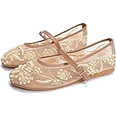 LUXMAX Mesh Embroidered Flats for Women Leopard Mary Jane Flats Ballet Shoes Round Toe Slip On Ballerina Floral Shoes