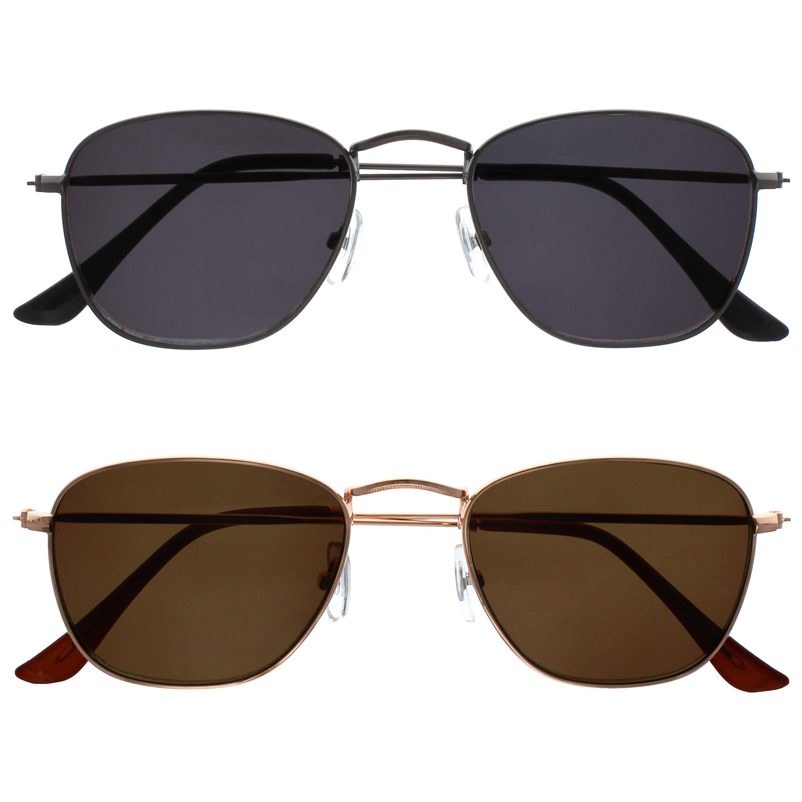 OPULIZE Sky Reading Sunglasses 2 Pack Thin Rimmed Classic Shape Metal Frame Scratch Resistant Tinted Lens UV400 Protection Lens Matt Gunmetal Gold Mens Womens SS95-79 +2.00