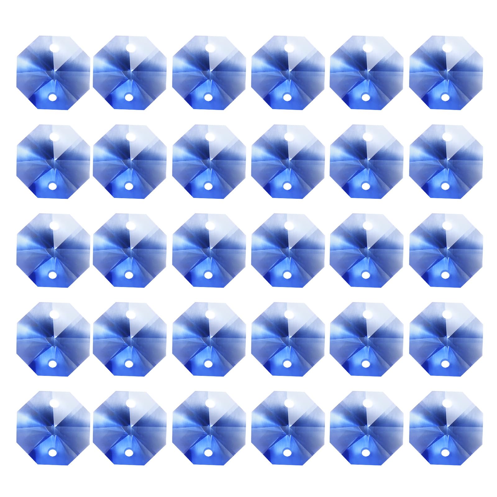 PATIKIL K9 Crystal Octagon Beads 2 Holes Pendants, 30 Pack 14mm Chandelier Prisms Parts Ornaments Hanging Beads for DIY Arts Crafts Decoration, Light Blue