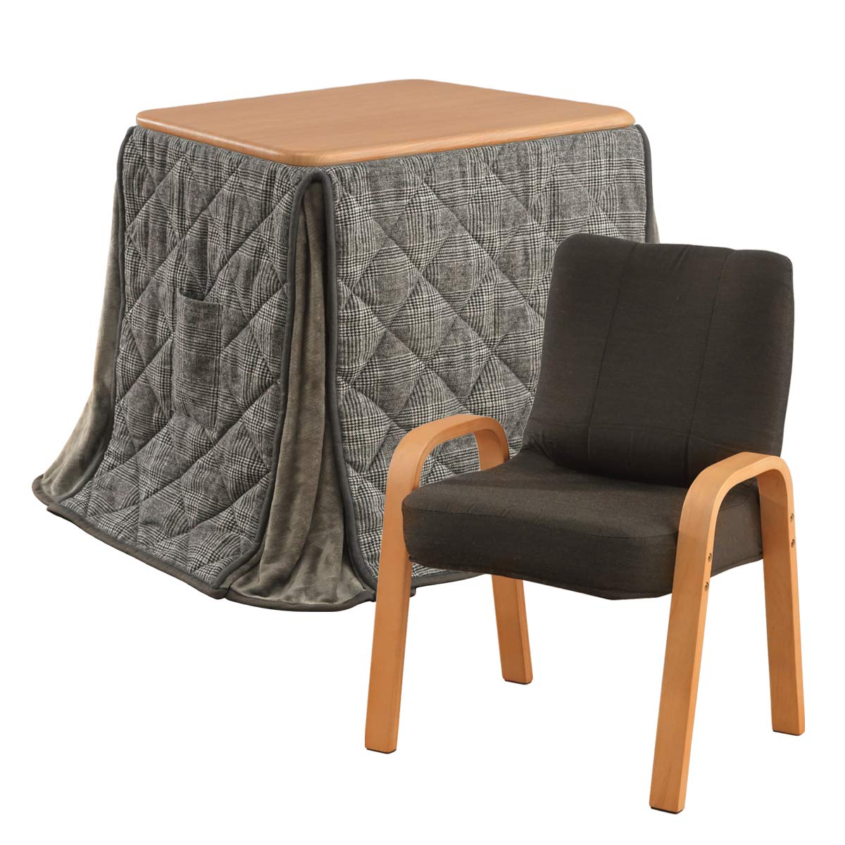 イケヒコ パーソナル テーブル BARA3点セット【こたつ本体NA+椅子+こたつ布団】 グレイ 約70✕50✕高さ調整可能(2サイズ) 一人用 在宅勤務 ゲーミング こたつ台商品画像