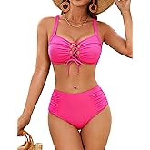 Blooming Jelly Women High Waisted Bikini Sets Tummy Control Swimsuit Two Piece Bathing Suits Tie Front Swimwear