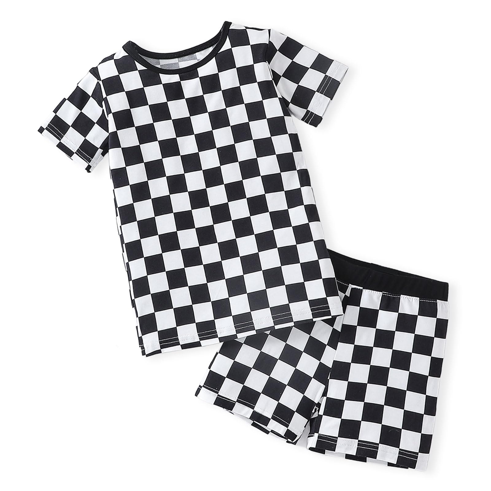 Photo 1 of OPAWO Toddler Boy Pajamas Checkered T-Shirt and Shorts 2 Piece Summer Baby Pajamas Sleepwear Pjs Set 12M-5T(Black, 4T)