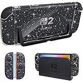 DLseego Protective Glitter Case Compatible for Nintendo Switch 2 Console(2025) - Hard Backplate with Bling Soft TPU Joycon Cover with Shock-Absorption and Anti-Scratch Design - Crystal