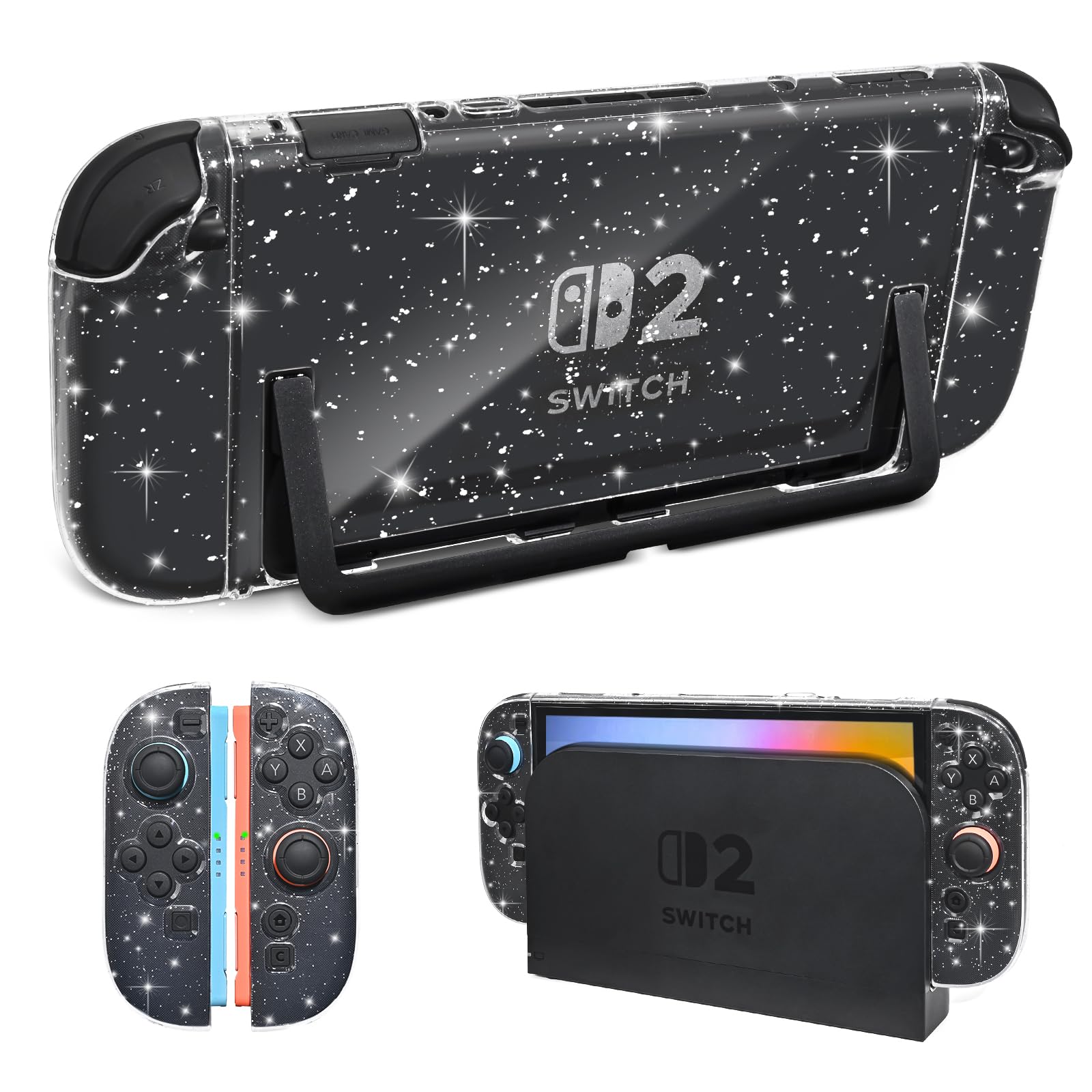 Photo 1 of DLseego Protective Glitter Case Compatible for Nintendo Switch 2 Console(2025) - Hard Backplate with Bling Soft TPU Joycon Cover with Shock-Absorption and Anti-Scratch Design - Crystal