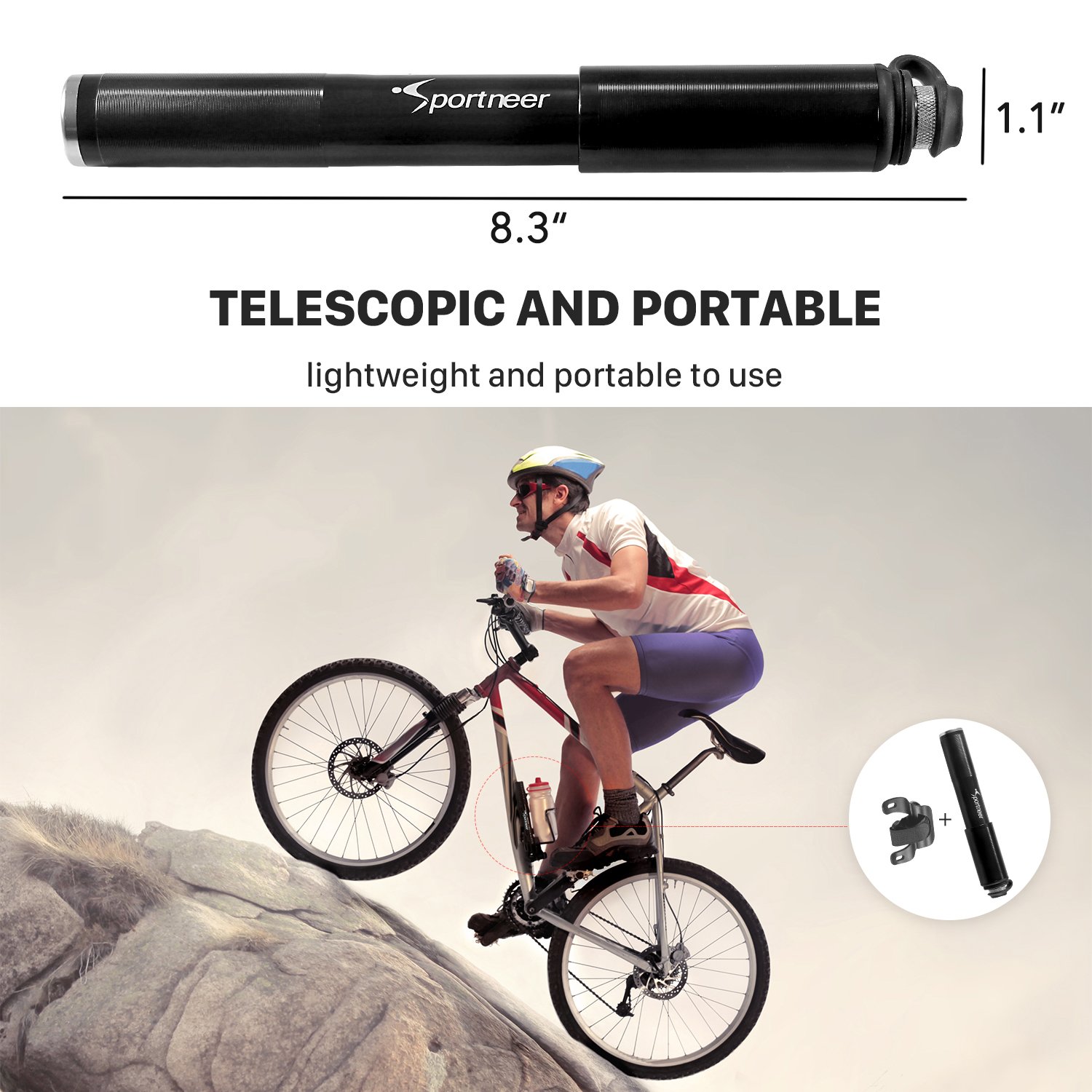 Mini Bike Pump Sportneer Bicycle Pumps 160 PSI Fits Presta and