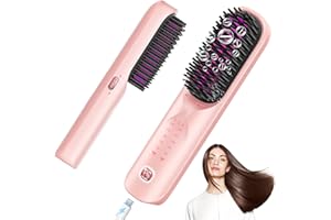 BOPCAL Cordless Hair Straightener Brush - Portable Hair Straightening Brush for Travel - 300M Negative Ions for Frizz-Free Shine, Touch Up On-The-Go, Fast Heating, Gift for Women, 10,000mAh, Powder Pink