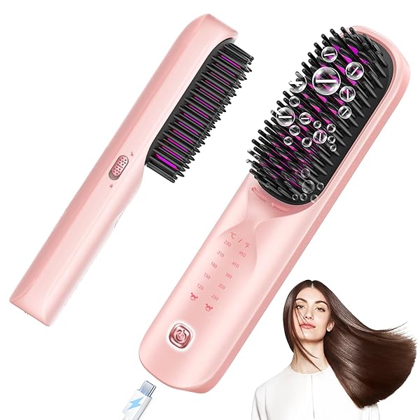 CORDLESS HAIR STRAIGHTENER BRUSH – PORTABLE HAIR STRAIGHTENING...