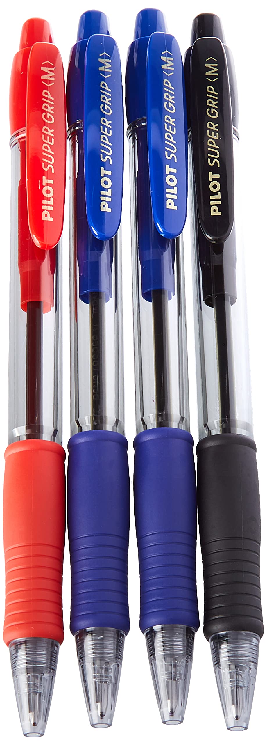 PILOT Spain Super Grip Retractable Ballpoint Pen with Oil Based Ink, Pack of 4, Multi-Colour