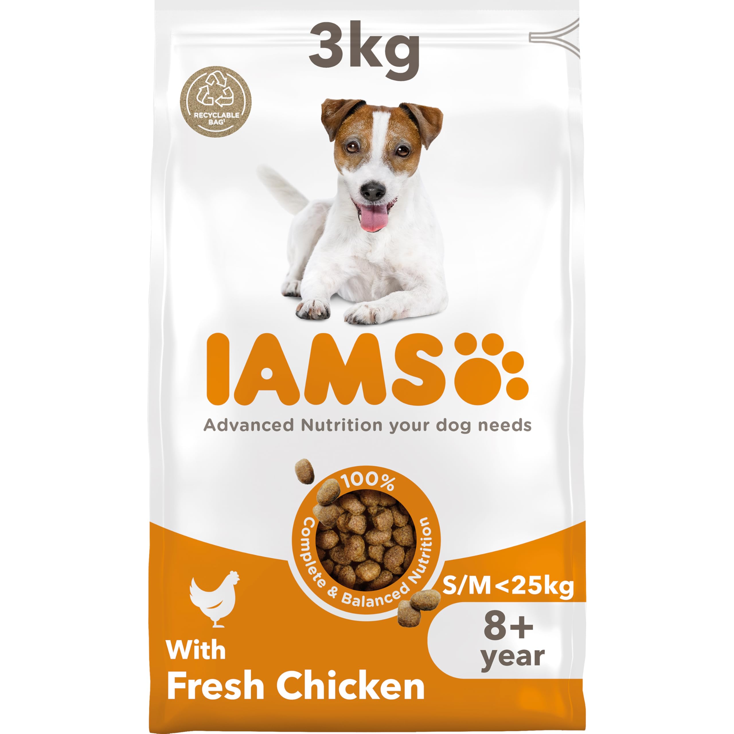 IAMS Senior Small Medium Complete Dry Dog Food Chicken 3kg - With DentalCare System