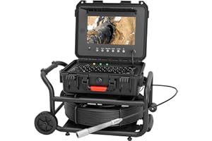 Sanyipace Self-Leveling Sewer Camera 100FT/30M with Wheels and Retractable Handle, Drain Camera with 512Hz Transmitter, Distance Counter, Microphone Speaker Keyboard, 10" Color Screen, 32GB TF Card