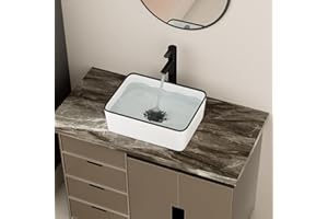 GHOMEG 16 Inch Bathroom Vessel Sink White Bathroom Sink Ceramic with Black Rim 16x12 Inch Above Counter Vanity Top Washing Basin