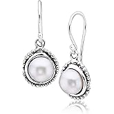 JEAN RACHEL JEWELRY 925 Sterling Silver Dangle Earrings for Women with Freshwater Pearl - Wire Wrap & Beads Vintage Design - Hypoallergenic, Lead & Nickel Free - Artisan Handcrafted Statement Earrings