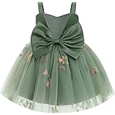 IBTOM CASTLE Toddler Baby Flower Girl Dress Floral Embroidery Pleated Tulle Bowknot Birthday Party Pageant Tutu Dress