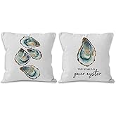 YSFUYZCT Oyster Coastal Throw Pillow Covers 18x18 Set of 2,Vintage Nautical Beach Home Decor,“The World is Your Oyster” Quote Decorative Pillow Covers for Bedroom Couch