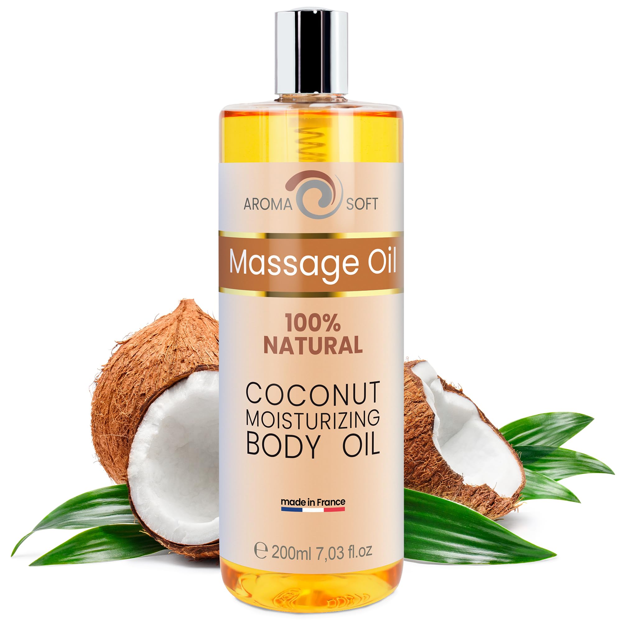 Coconut & Grapeseed Body Massage Oil 100% Natural Sensual Aromatherapy Experience | Non-Greasy Skin Lubricant | Anti-oxidant Rich | Suitable for All Skin Types, 200 ml