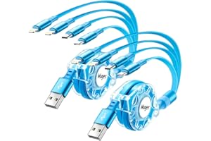 MIGER Multi Charging Cable,2Pack 4Ft Retractable Charger Cable,4 in 1 Multi Charging Cord Multi USB Cable with Lightning/Type C/Micro USB Port for Cell Phones,iPhone,iPads,Samsung Galaxy,PS,Tablets,More