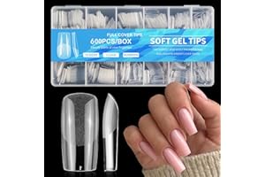 AddFavor 600pcs Square Gel Nail Tips Medium Fake Nails, Soft Gel Nail Tips Square Clear Press on Nails Full Cover Acrylic Nails Tips for False Nail Extensions Manicure Salon Home DIY