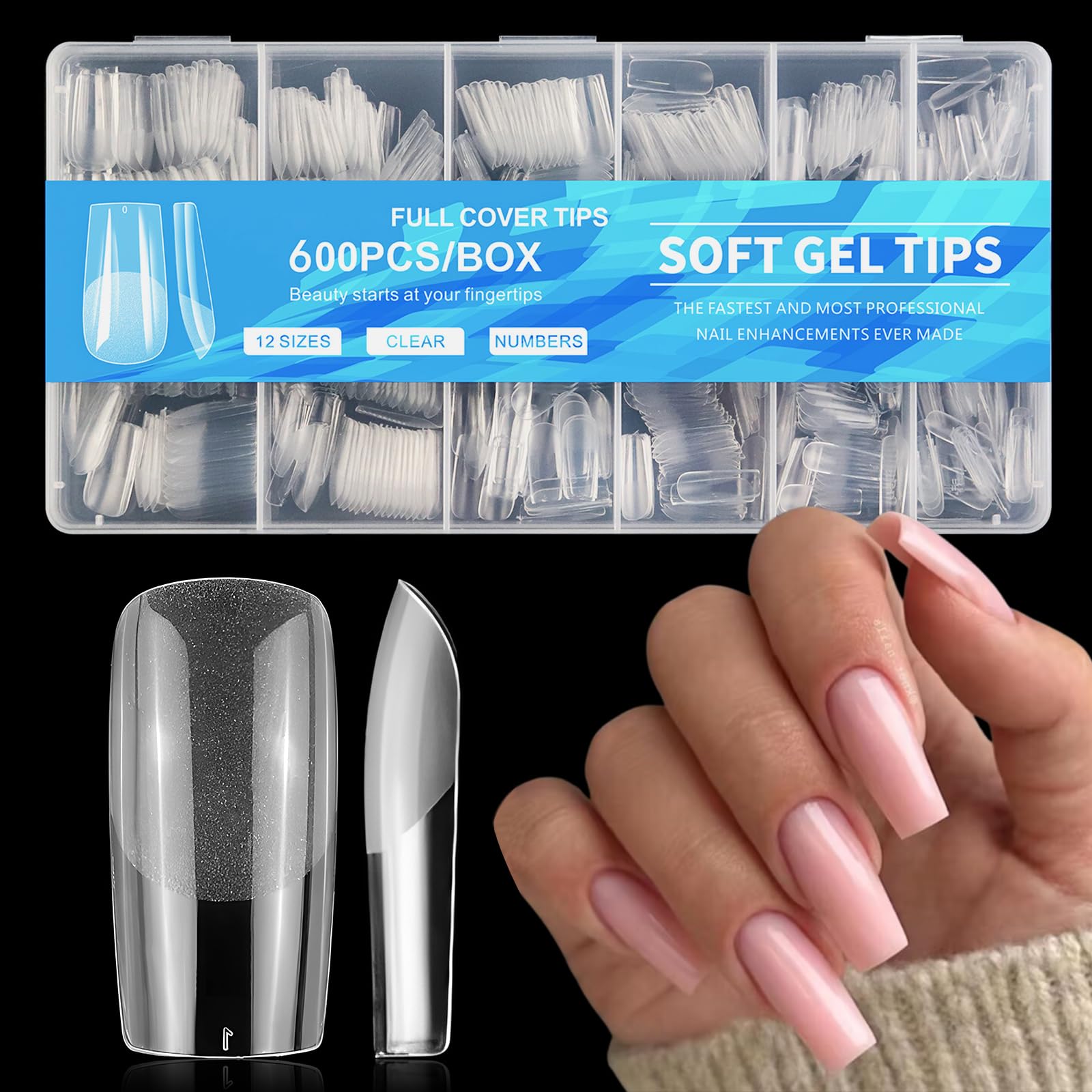 AddFavor 600pcs Square Nail Tips, Medium Square Gel Nail Tips Clear Fake Nails Full Cover Acrylic Nails Tips for Extension Nail Manicure Salon Home DIY