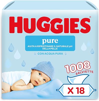 Pure Baby, Salviette neonato, 99% acqua pura, dermatologicamente testate e delicate,1008 Pz (18 x 56)
