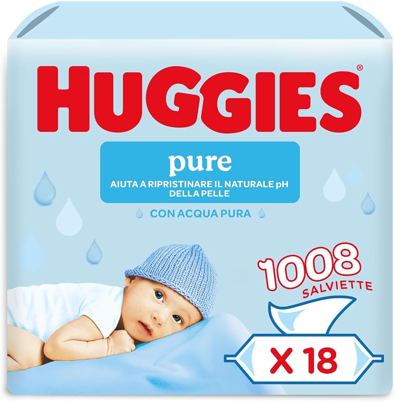 Pure Baby, Salviette neonato, 99% acqua pura, dermatologicamente testate e delicate,1008 Pz (18 x 56)