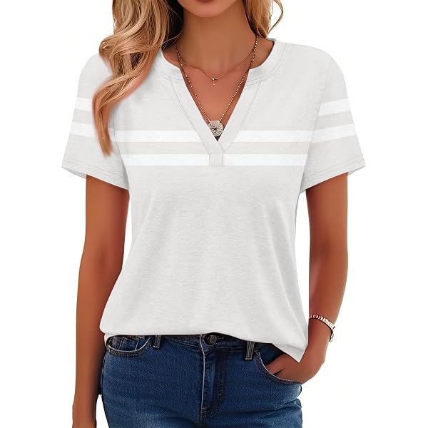 OFEEFAN Women's Pleated Puff Sleeve Top – Summer V-Neck Tunic Blouse, S-3XL