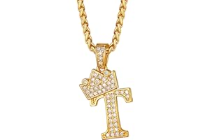 Richsteel Initial Necklace for Men A-Z 18K Gold Plated Crown Shiny Cubic Zirconia Monogram Pendant for Women Fashion Jewelry