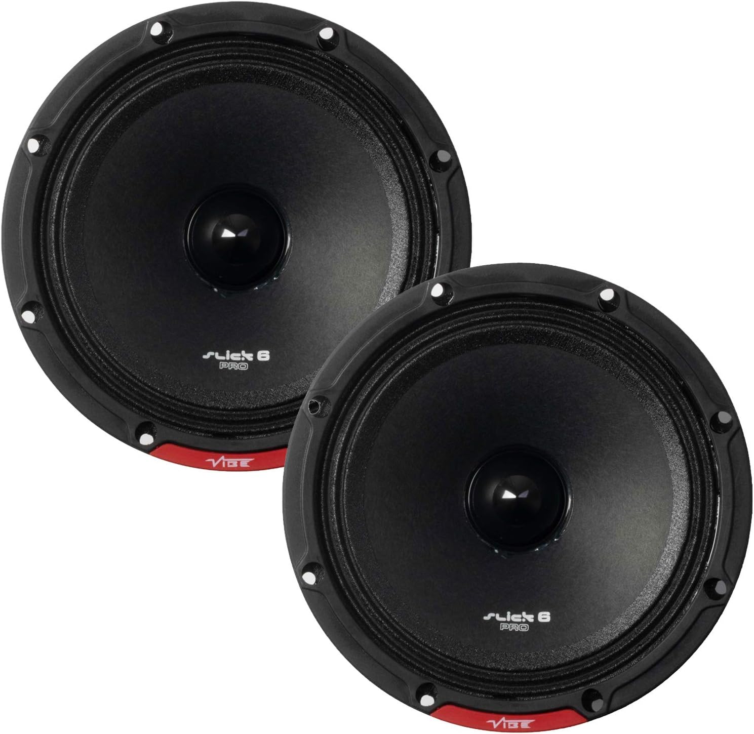 VIBE Audio "VIBE SLICK Pro Audio 6.5" Midrange Speaker - Sold in works without grilles, Black and Red, 6.5 Inches