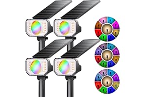 Quntis Christmas Solar Spot Lights Outdoor, Super Bright RGB/W 25 Modes Solar Powered Spot Lights, Waterproof Color Changing Solar Landscape Spotlights for Christmas Garden Yard Decoration - 4 Pack