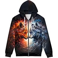 Amazon.com: GLUDEAR Men Full Zip Up Hoodie Cool Wolf Graphic Print