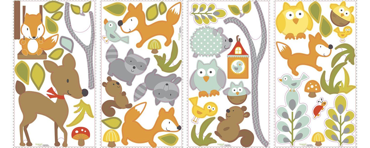 RoomMates Repositionable Woodland Fox and Friends Wall Stickers