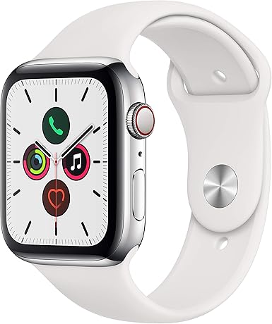 Apple Watch Series 5(GPS + Cellularモデル)- 44mmステンレススチールケースとホワイトスポーツバンド - S/M & M/L