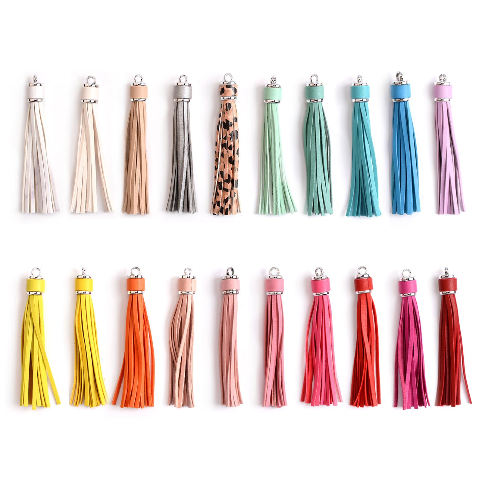URROMA 20Pcs Faux Leather Tassels Pendant,Colourful Leather Tassel Charm DIY Keychain Jewelry Making and Craft Supplies Bag Cellphone Decor, 20 Colors