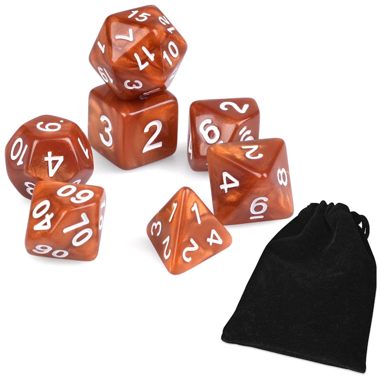 HKDZ Handmade Polyhedral Dice, Dungeons and Dragons Dice 7 Set Polyhedral DND for MTG RPG Game Gold Copper — image 1
