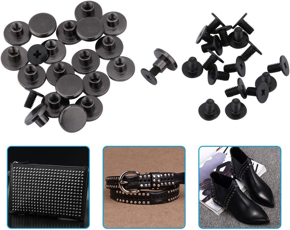 Walfront 20-Pack Flat Head Brass Rivets 5mm Black for Leather Craft DIY Belt Bag Shoe Repair Decoration Supplies - Image 4