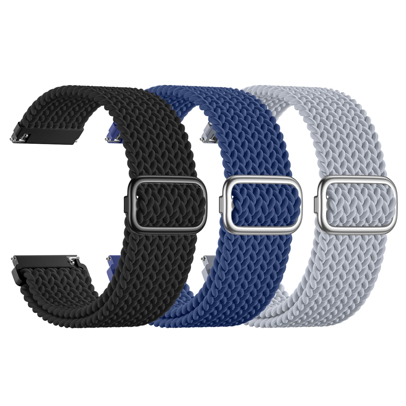 SNBLK 3 Pack 18mm 20mm 22mm Braided Watch Band Compatible with Garmin Vivoactive 5 Watch Bands/Vivoactive 6/3/4s, Quick Release Adjustable Elastic Nylon Loop Strap for Venu 3S/2S/Venu 3/2 Women Men