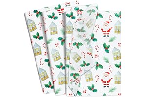 ETHANBERG 120 Sheets Christmas Gift Wrapping Tissue Paper Bulk, Santa Claus Snowhouse Green Leaves Tissue Paper for Gift Bags, Decorative Art Papers for Holiday New Year Christmas Party Decor, 20x14 Inches