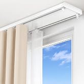 Houmiggle Double Curtain Track Ceiling Mount 7ft, Heavy Duty Tracks, White | Silent Curtain Rail Track System, Aluminum Double Ceiling Tracks with Rollers, Smooth Sliding Room Divider for Windows