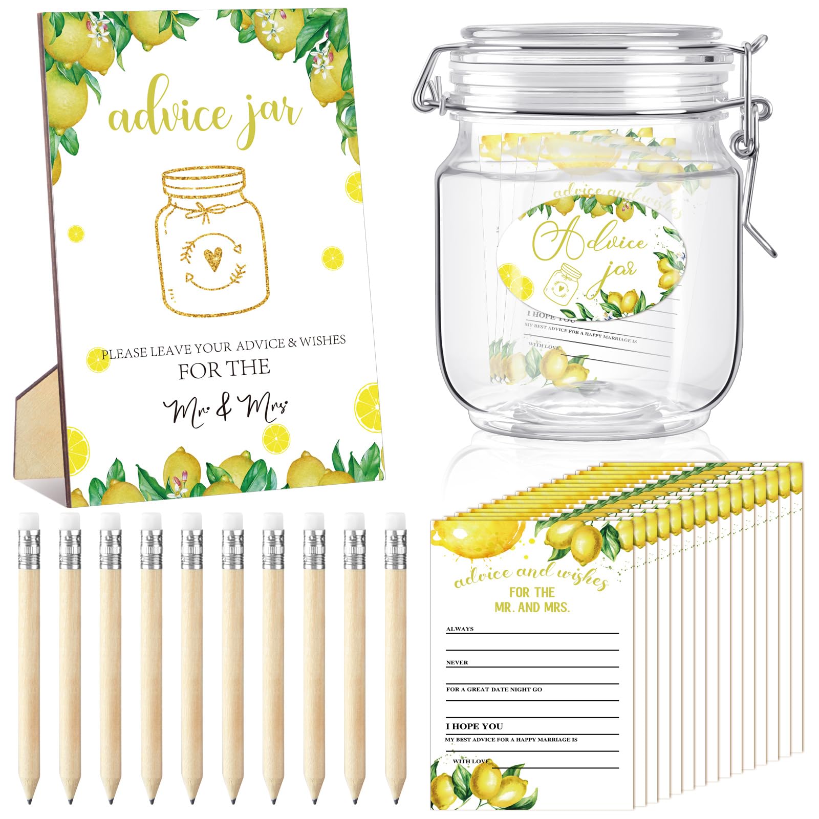 Photo 1 of Jetec 74 Pcs Advice and Wishes for The Mr and Mrs 60 Pcs Wedding Advice Cards Advice and Wishes Jar Box Bridal Shower Advice and Wishes Cards for Bride and Groom Bridal Shower Decor(Lemon)